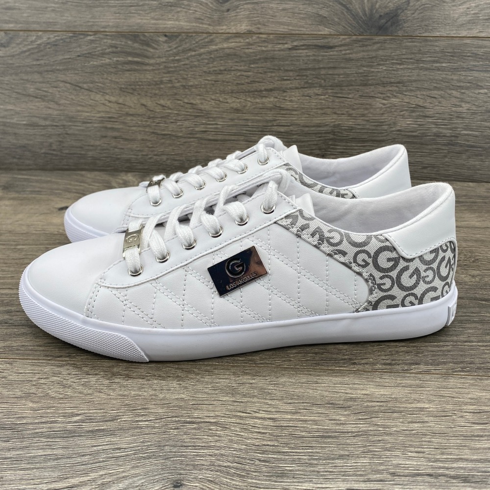 G by GUESS Mens GGMARTI-R White Quilted Logo Low Top Sneakers Size 8.5 M